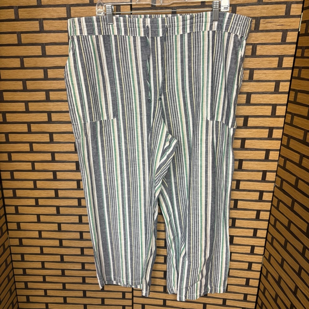 Liz Claiborne Blue And White‎ Stripe Linen Blend Pants Size XL